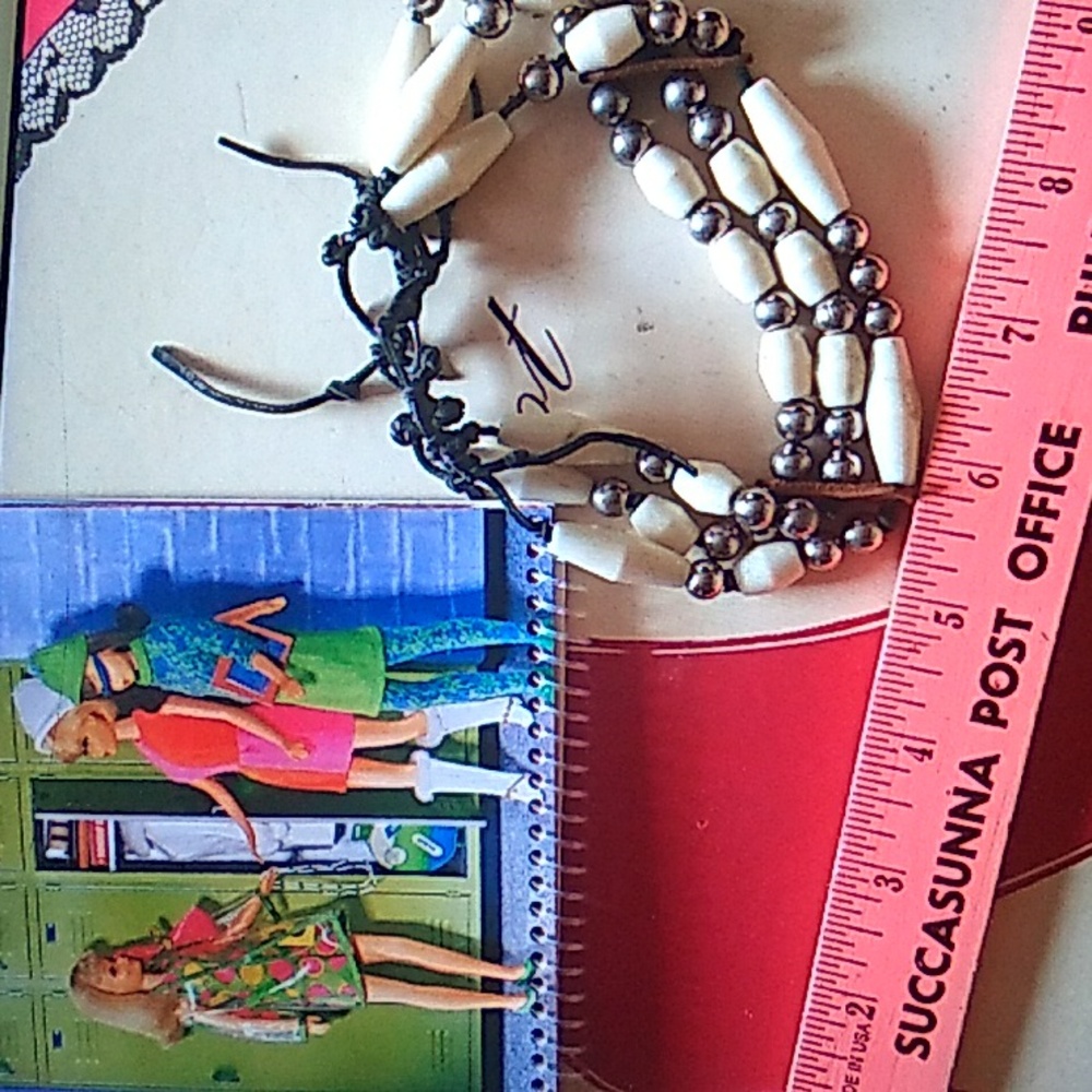 ☮️ Vintage Bone Wood Beads Hand Made Cuff BRACELET